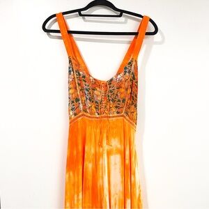 Artisanal Brazilian Orange Tiered Maxi Dress XL